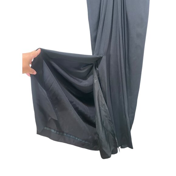 Vintage Albert Nipon 100% Silk Long Dress 6 Black V-neck Long Sleeves Morticia - Picture 9 of 16